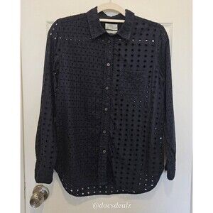J. Crew Embroidered Eyelet Navy Button Up Shirt Size 6